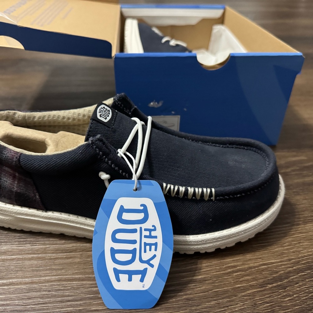 Hey Dude Navy and Beige Loafers
